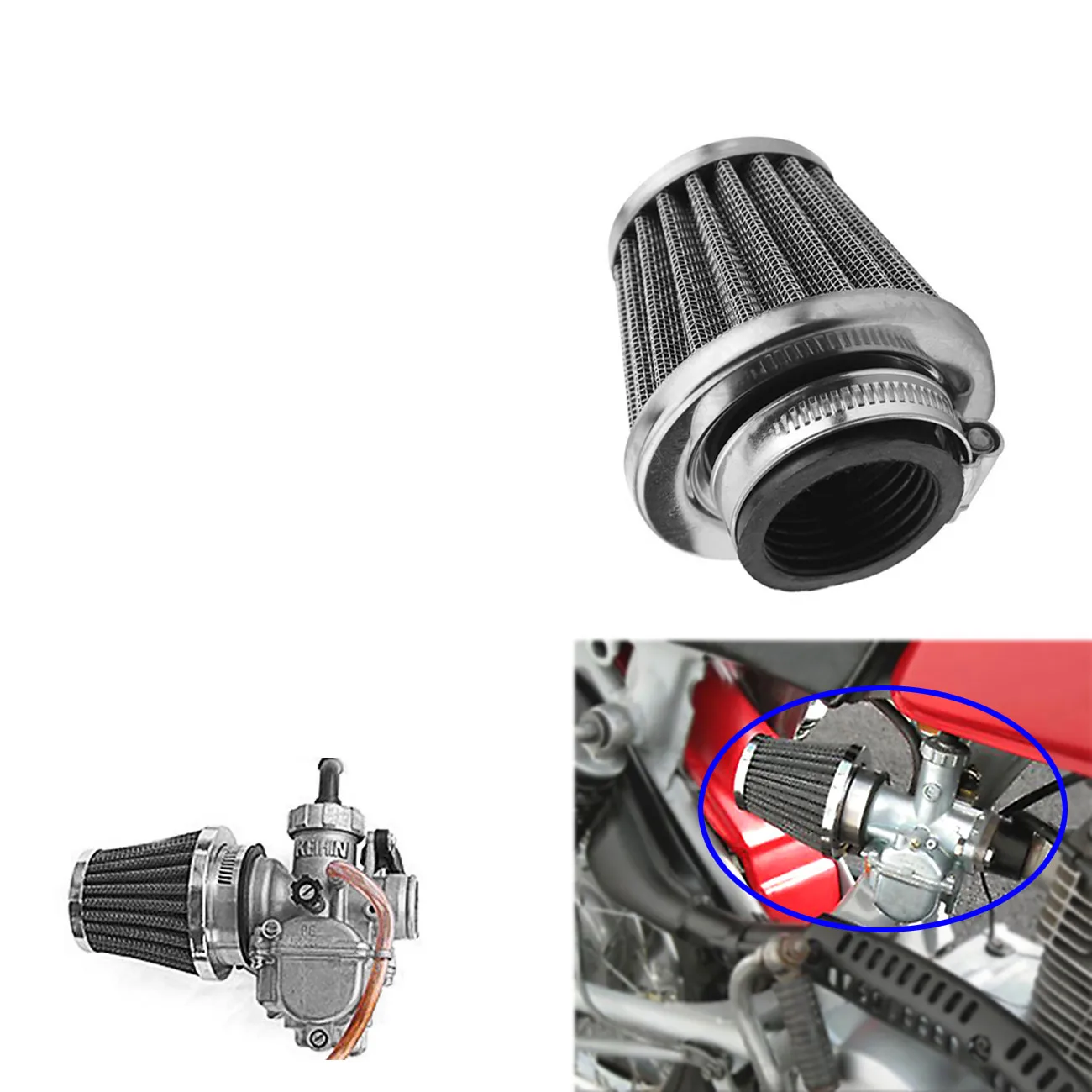 

Motorcycle Accessories Oval Metallic Clamp-on Refit Intake Funnel Air Filter 28mm 35mm 39mm 42mm 48mm 50mm 52mm 60mm