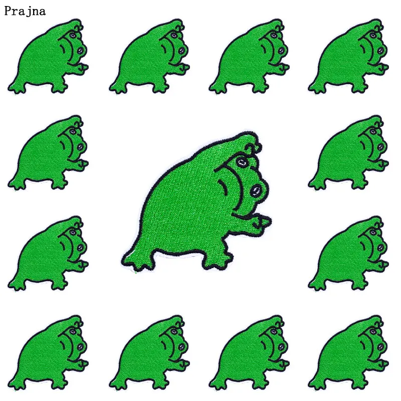 Prajna 10PCS Wholesale Hippie Frog Embroidered Patches On Clothes Cartoon Animal Applique Iron On Patches For Clothing Stickers