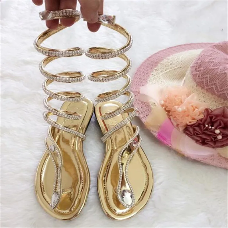 SIZE 34 41 New fashion women sandals Crystal Around Women Gladiator Sandal women Boots New Arrive Snake Flat Women Summer Shoes