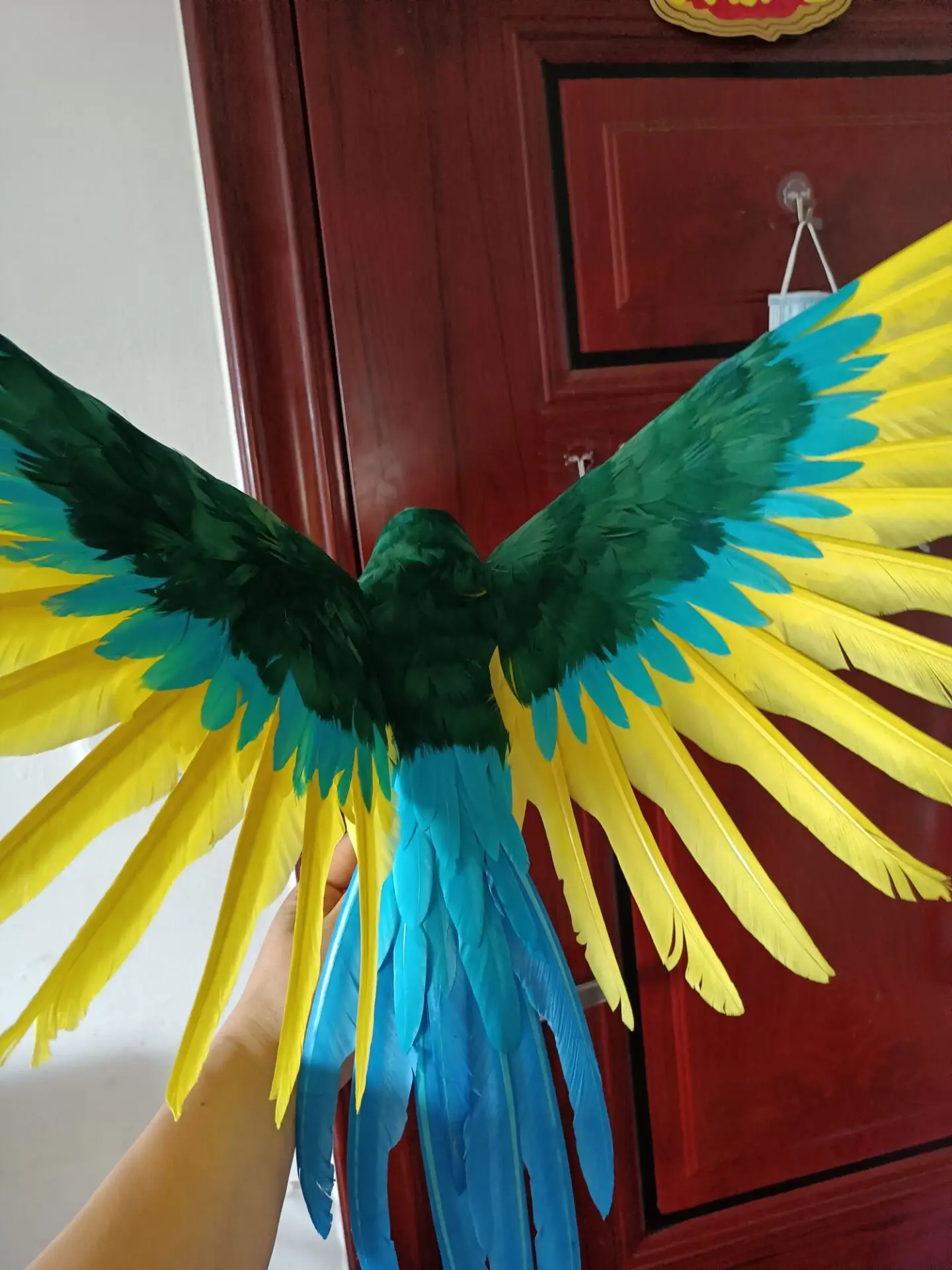 Educational & Decorative Real Life Parrot Model Green & Yellow Wings Foam Feather Bird Gift Approx. 42x60cm