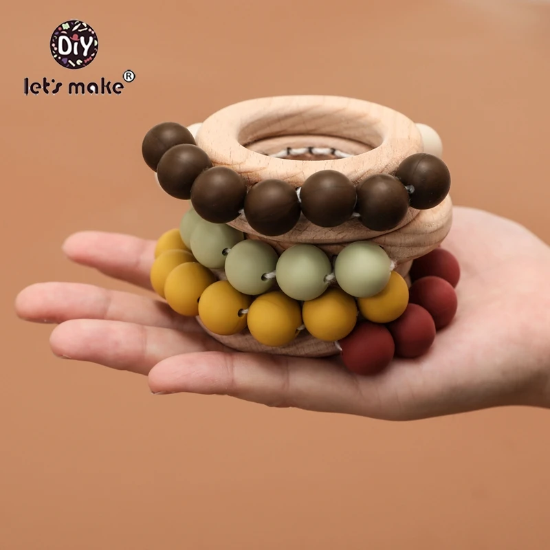 Let'S Make ของเล่นเด็ก Rattle Teether เด็กของเล่นไม้แกะสลักลูกปัด Hexagon Teether ซิลิโคนลูกปัดเด็ก Rattle