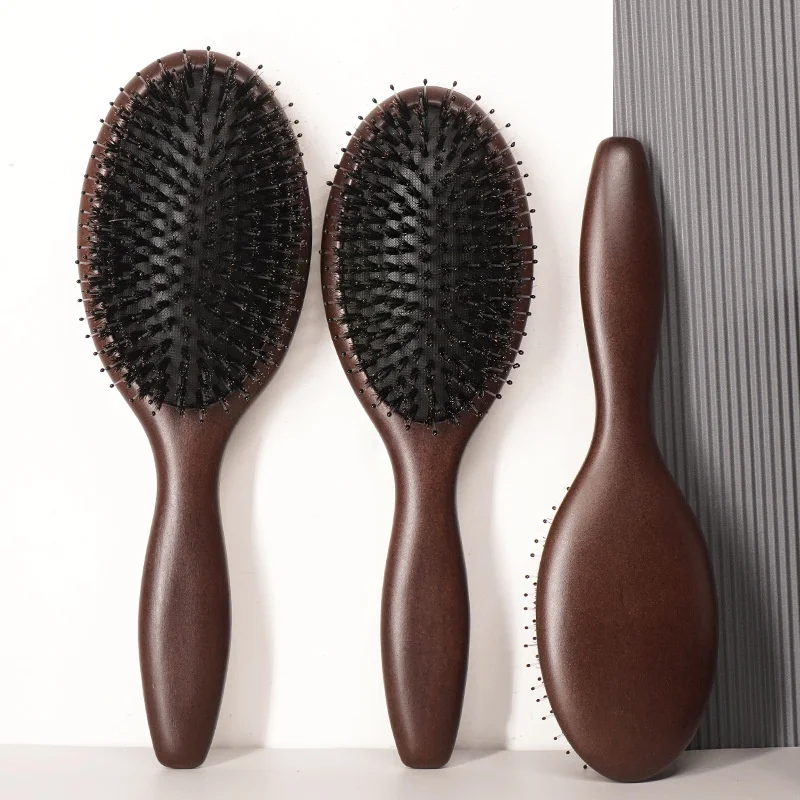 Wooden Hair Brush Comb Natural Bristles Anti-Static Detangler Baby Scalp Air Cushion Massage Comb Pro Hairdressing Styling Combs