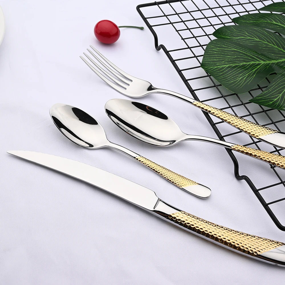 6/24Pcs Kitchen Tableware Cutlery Set 304 Stainless Steel Gold Fork Spoon Steak Knife Western Dinnerware Set Home Dropshipping