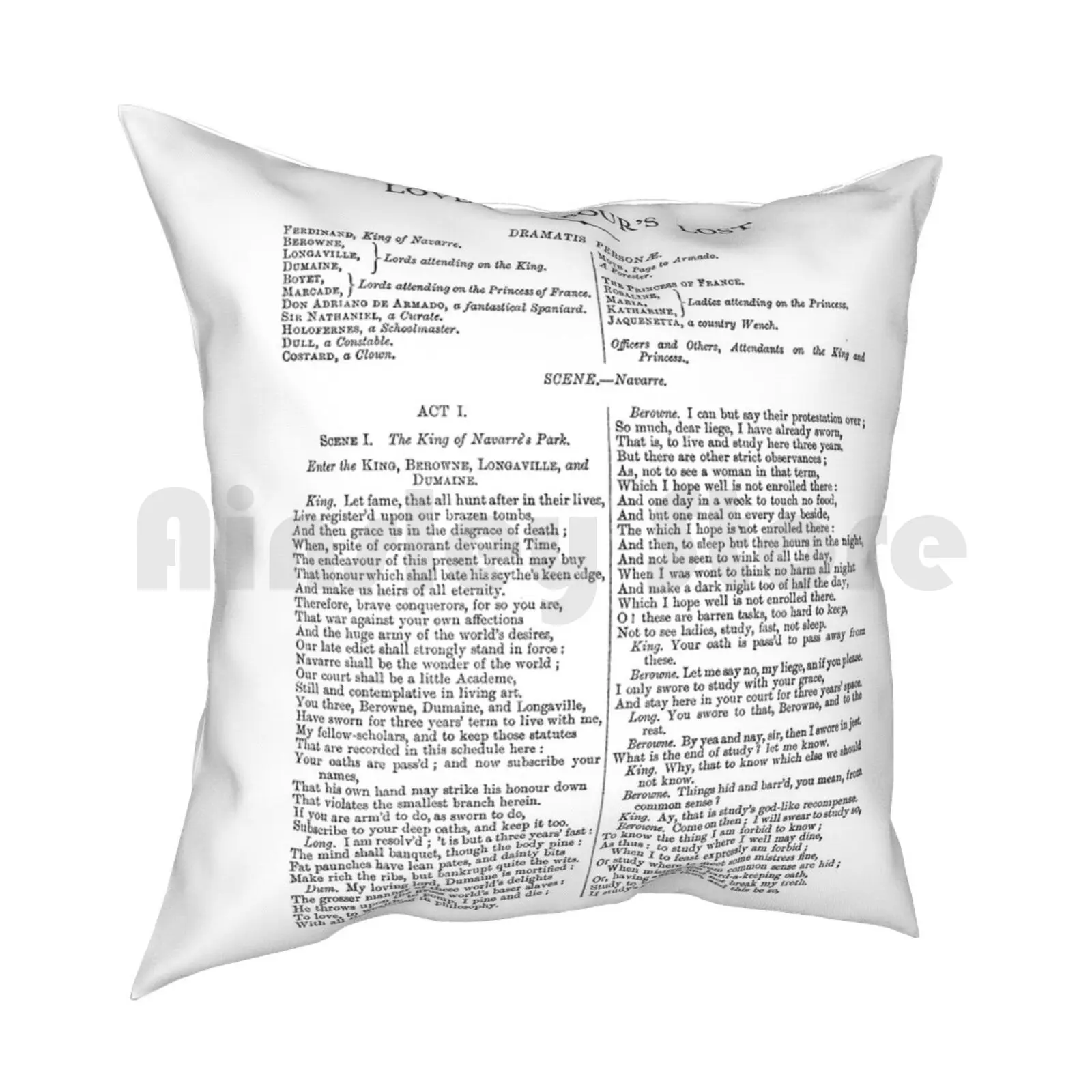 Love'S Labour'S Lost William Shakespeare First Page Pillow Case Printed Home Soft DIY Pillow cover Loves Labours Lost