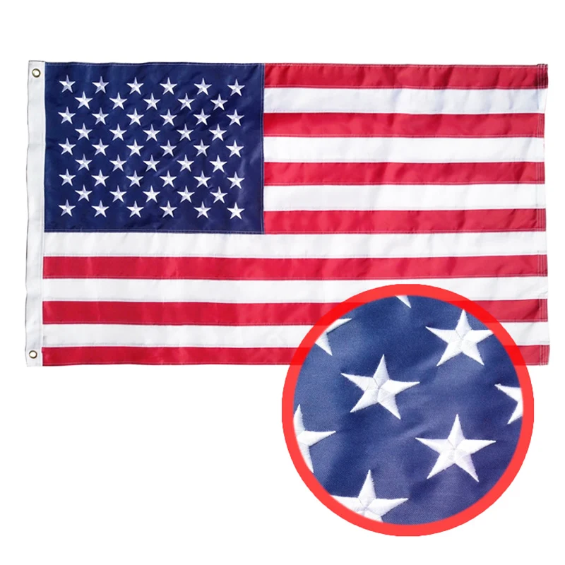 USA Flag 3 x 5 FT Waterproof Nylon Embroidered Stars Sewn Stripes Brass Grommets American Flags 150* 90cm Outdoor Flags