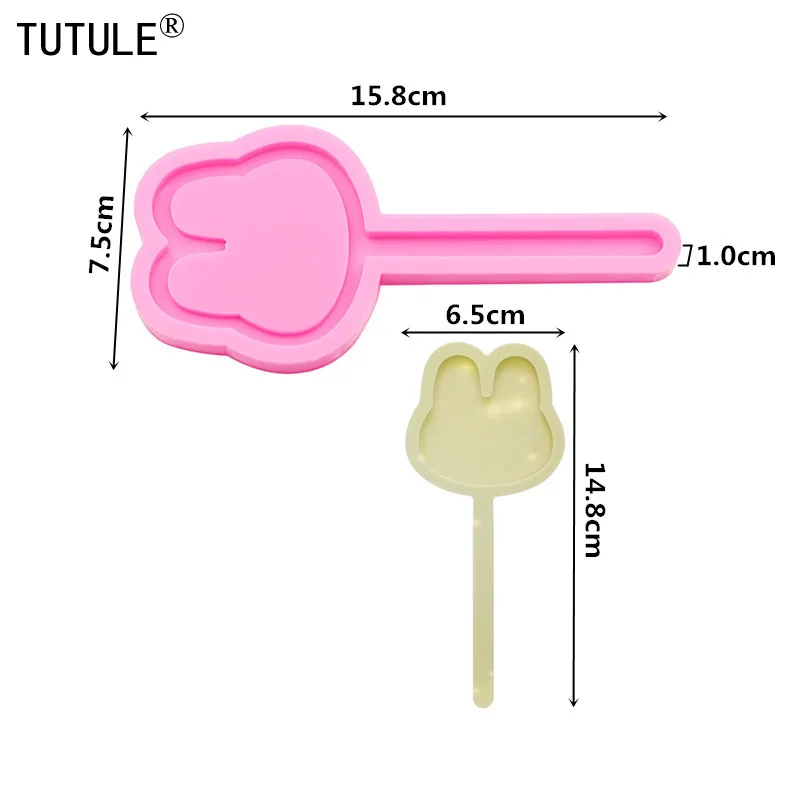 1-4 pcs Shiny Cartoon rabbit head lollipop Wand silicone mold Made Handmade Polymer Clay Resin wand  keychain silicone mold