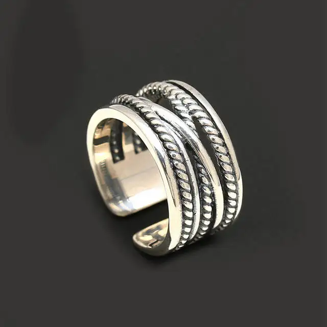 Übertrieben Persönlichkeit 925 Sterling Silber Retro Große Offene Ringe Für Frauen Punk Stil Luxus Einstellbare Größe Erklärung Ring