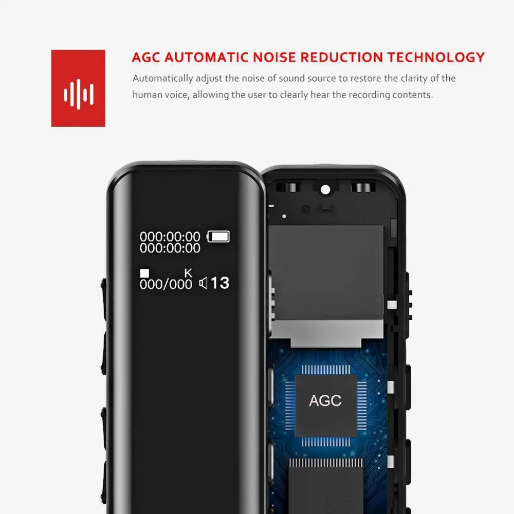 Vandlion 디지털 활성화 음성 녹음기, 핫키 사운드 오디오 녹음, 더블 마이크, 소음 감소 잠금, 3D 엣지 스크린