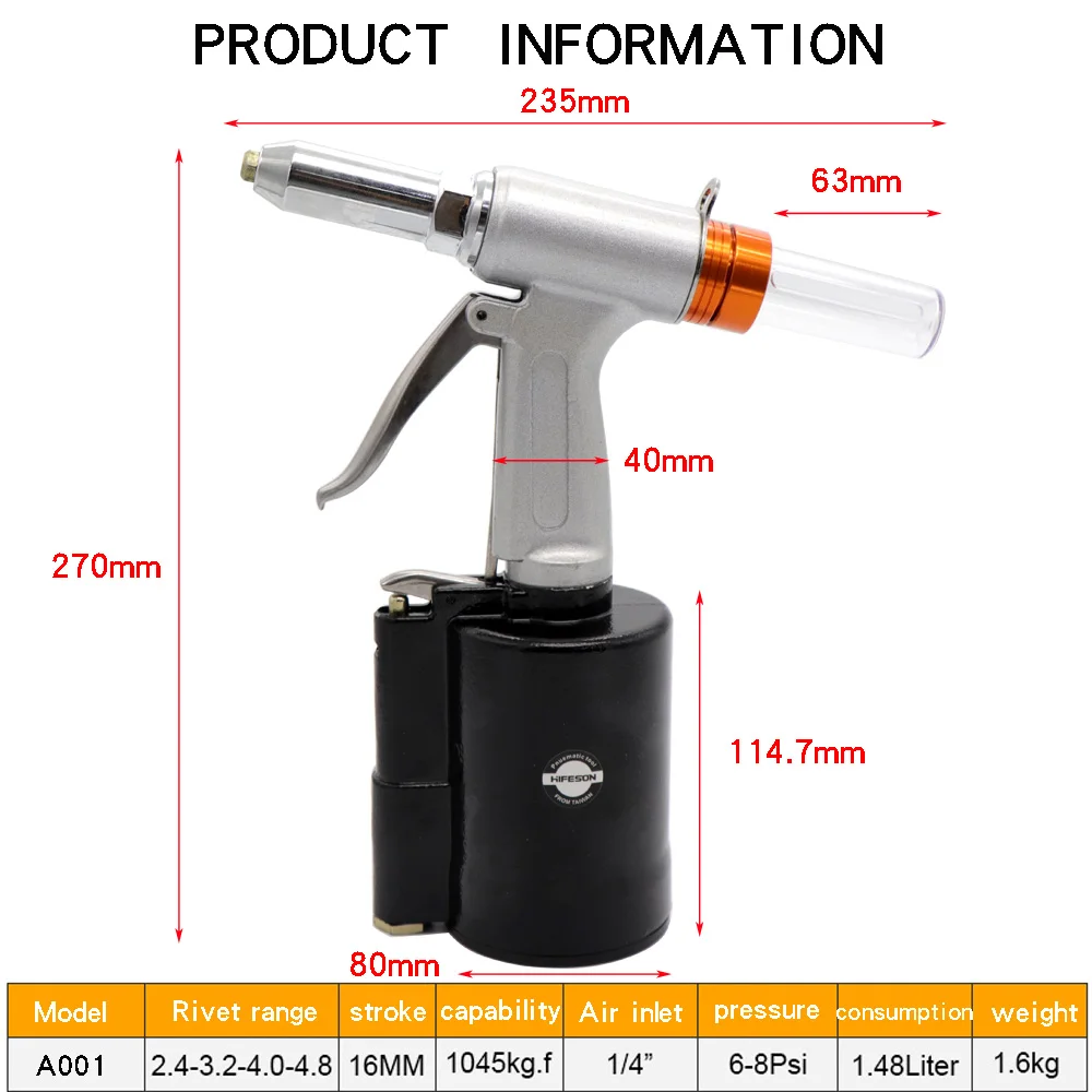 HIFESON – pistolet à Riveter hydraulique à Air pneumatique, outil de rivetage industriel pour clous en Aluminium/fer écrous pince a rivet riveteuse pince rivet riveteuse électrique rivet fileté pince à rivet riveteuse