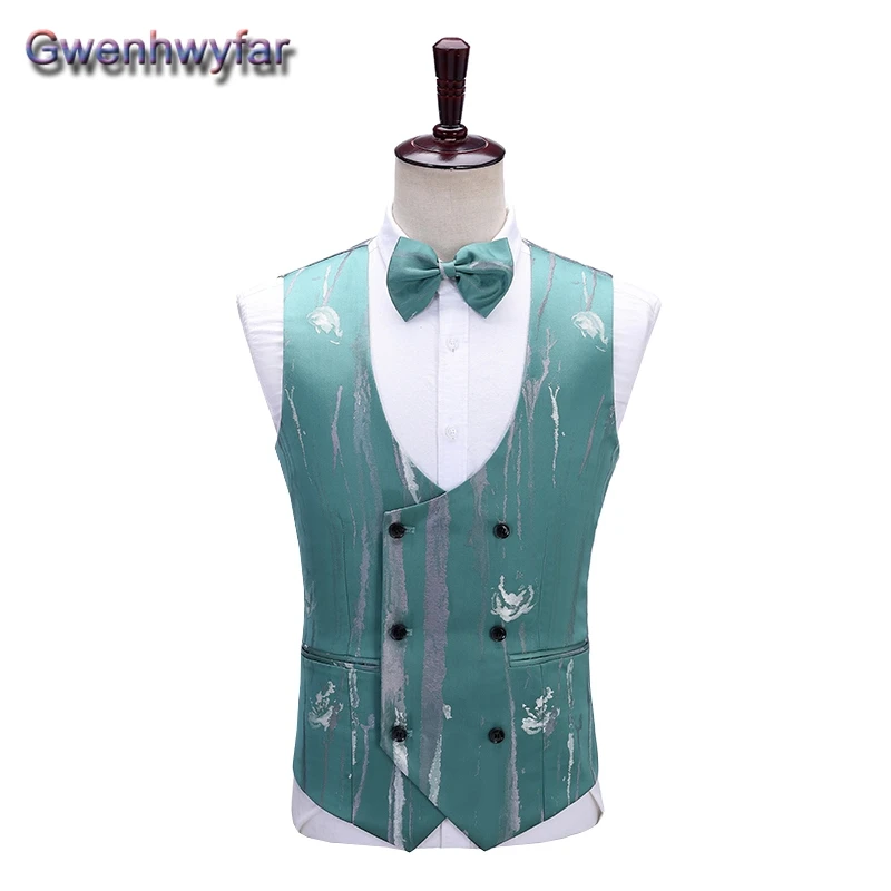 Gwenhwyfar New Men\'s Wear Print High Quality Party Veste Costume 3 Pcs Suit Male Slim Fit Groom Wedding Tuxedo Blazer Masculino