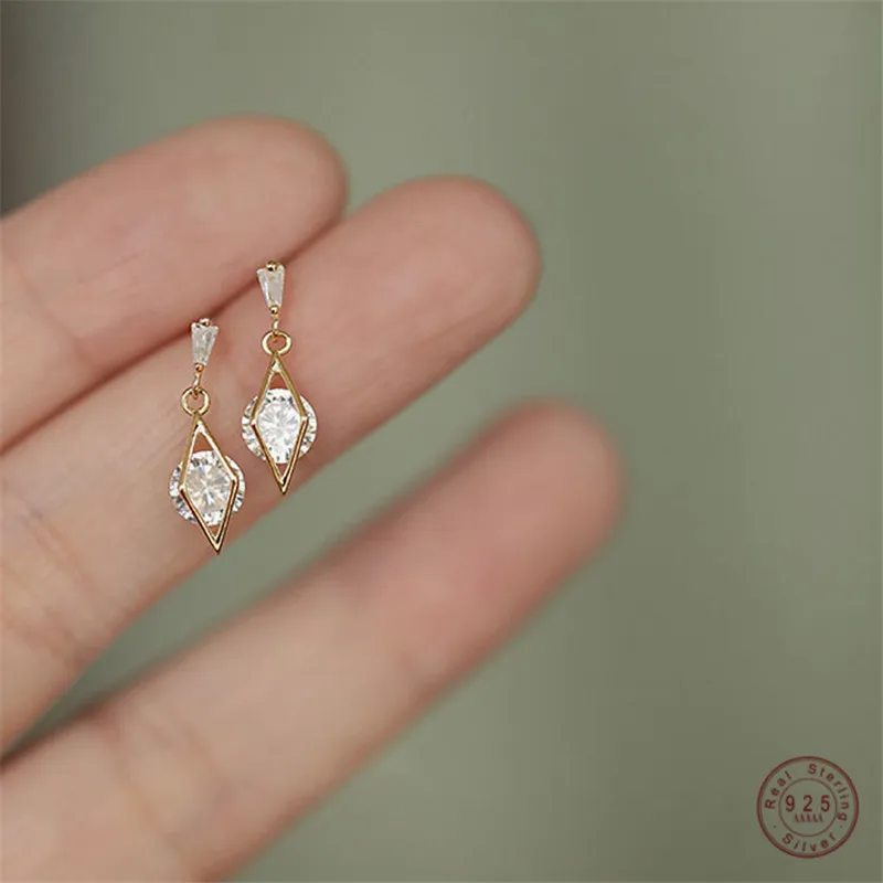 925 Sterling Silver  Korean Diamond Hollow Stud Earrings Women Crystal Tassels Light Luxury Sexy Party Jewelry Gift