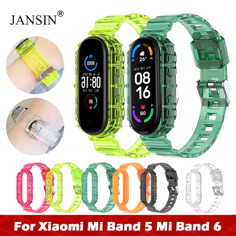 Silicone Strap For Xiaomi Mi Band 6 5 Colorful Transparent Replacement Bracelet For Mi Band 5 6 Correa Wristband miband 6 Strap