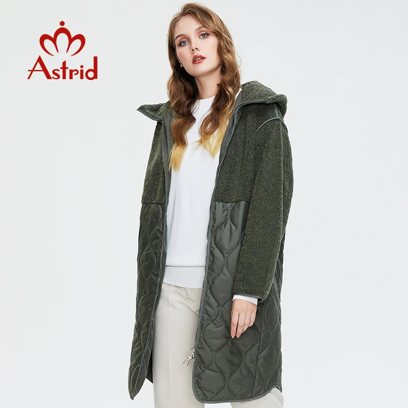 Astrid 2022 Women\'s autumn winter coat faux Fur tops Fashion stitching down jacket Hooded Oversize parkas Women coat AM-7542