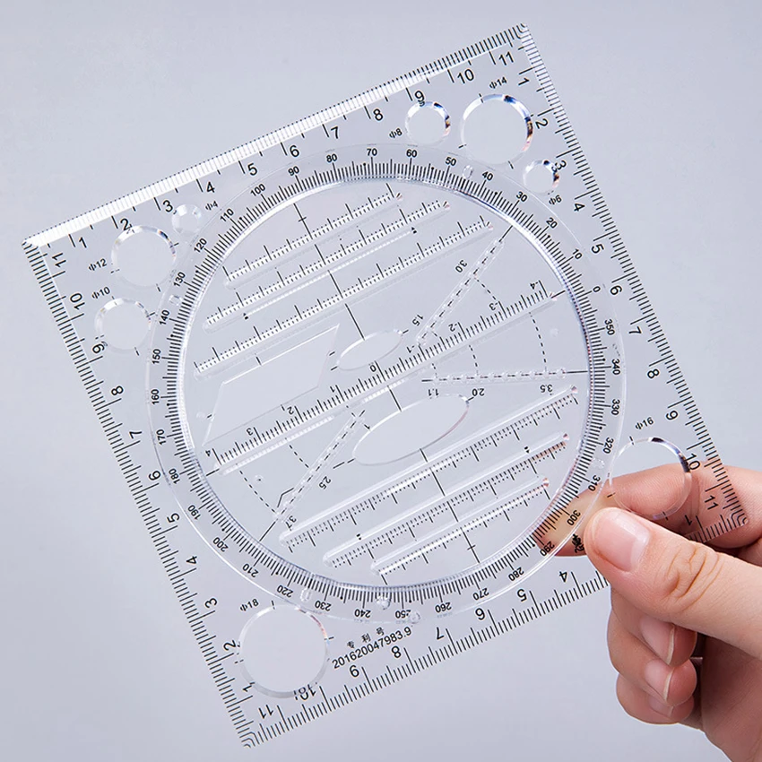 Multifunction Rotatable Drawing Template Art Design Construction Architect Stereo Geometry Circle Drafting Measuring Scale Ruler