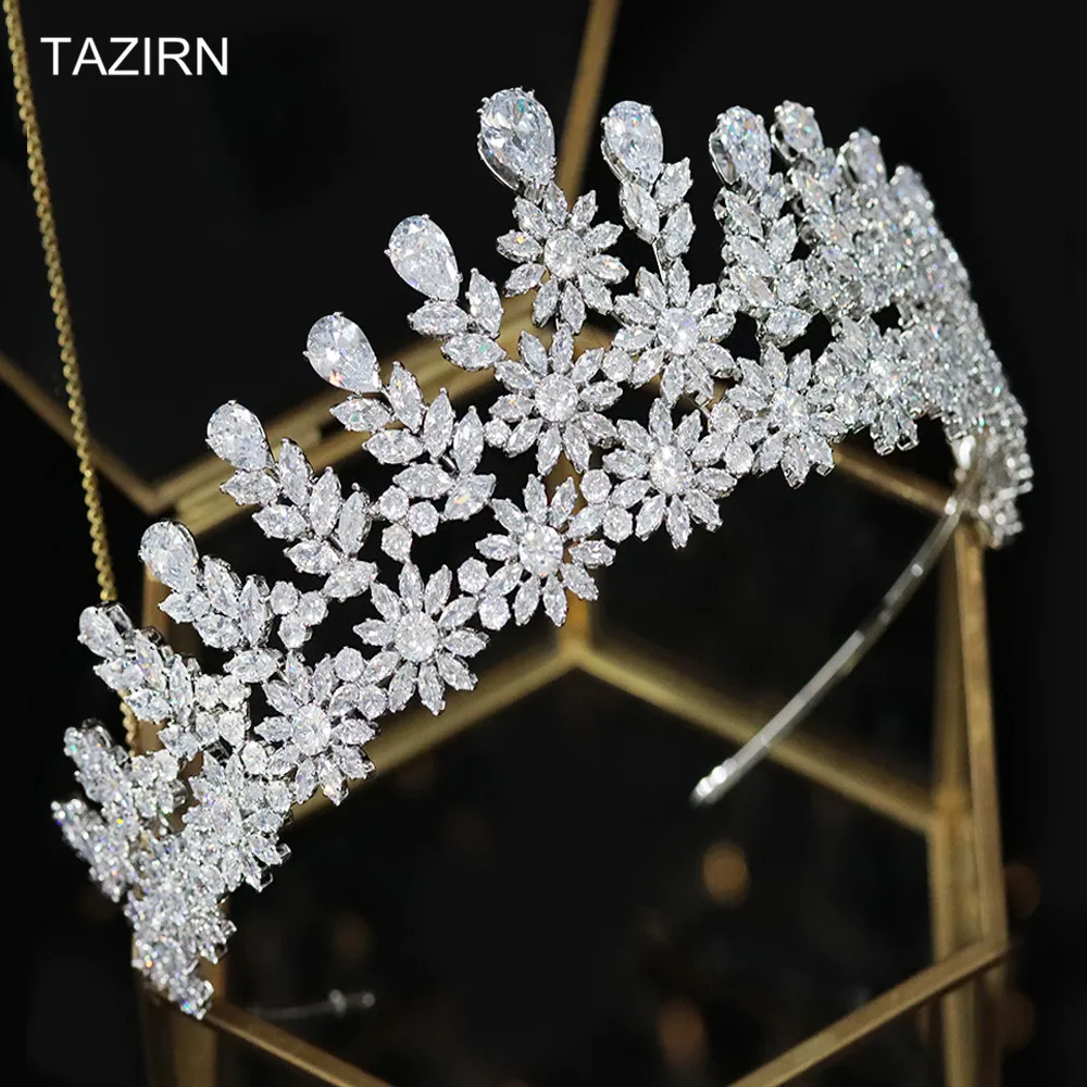 

5A CZ 2024 Trend Crowns and Tiaras Fashion Cubic Zirconia Pageant Hair Accessories for Women Big Tall Bridal Wedding Headpiece