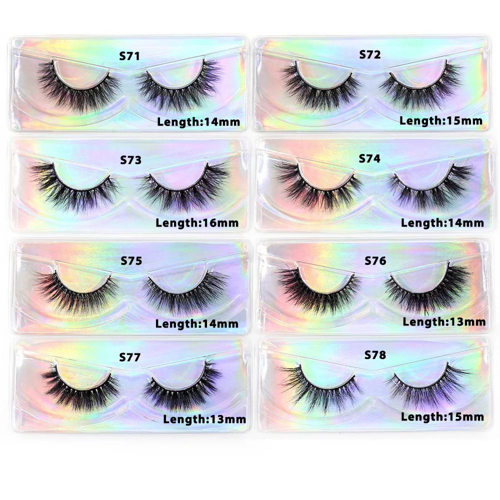 2คู่ขนตา Mink 3D สั้น Mink Eyelashes ขนตาปลอมนุ่ม Mink Lashes 13-14มม.Eyelashes แต่งหน้า