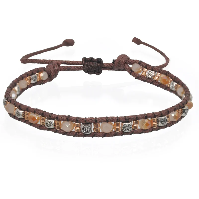 ORZTOON Vintage Boho Ethnic Colorful Beads Exotic Bracelets for Women Double-strand Rope Handmade Bracelet Trendy Female Jewelry