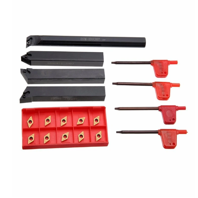10 pçs dcmt07 carboneto de inserção lâminas + 4 pçs torno torneamento ferramenta titular conjunto 4 pçs chave para torno torneamento ferramenta máquina ferramenta conjuntos