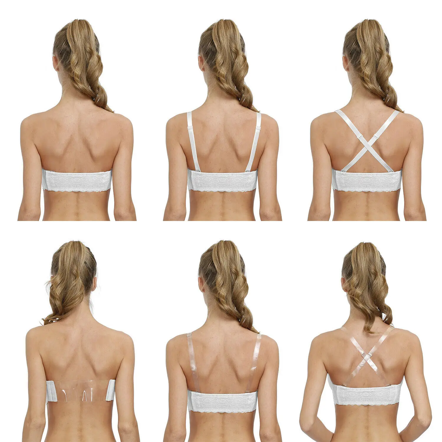 New Multiway Bras Women Halter Strapless Lace Sexy Anti-slip White Wed Thin Push Up 70 75 80 85 90 95 100 105 B C DD DDD E F G