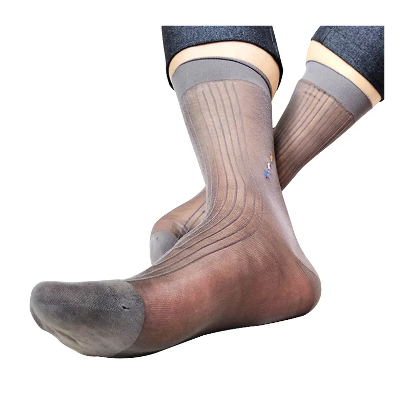 Sheer Striped Formal Dress Suit Socks For Mens Fetish Collection Sexy Transparent Softy Business Gentlemen Male Stocking