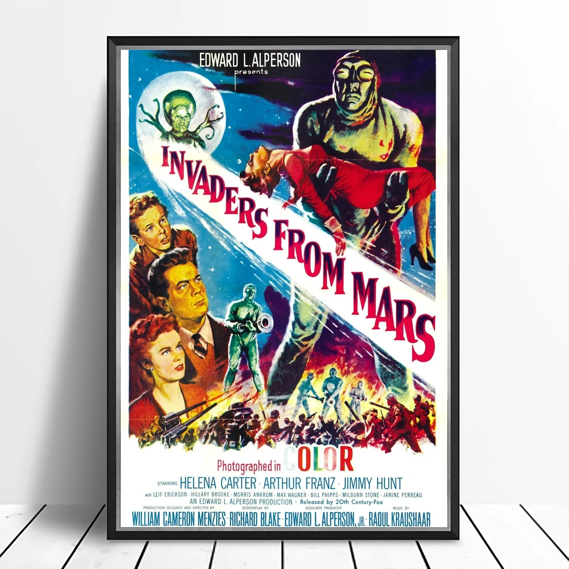 Invaders from Mars (1953) Poster American SuperCinecolor Science Fiction Film Wall Decor Jimmy Hunt Helena Carter Print Gift