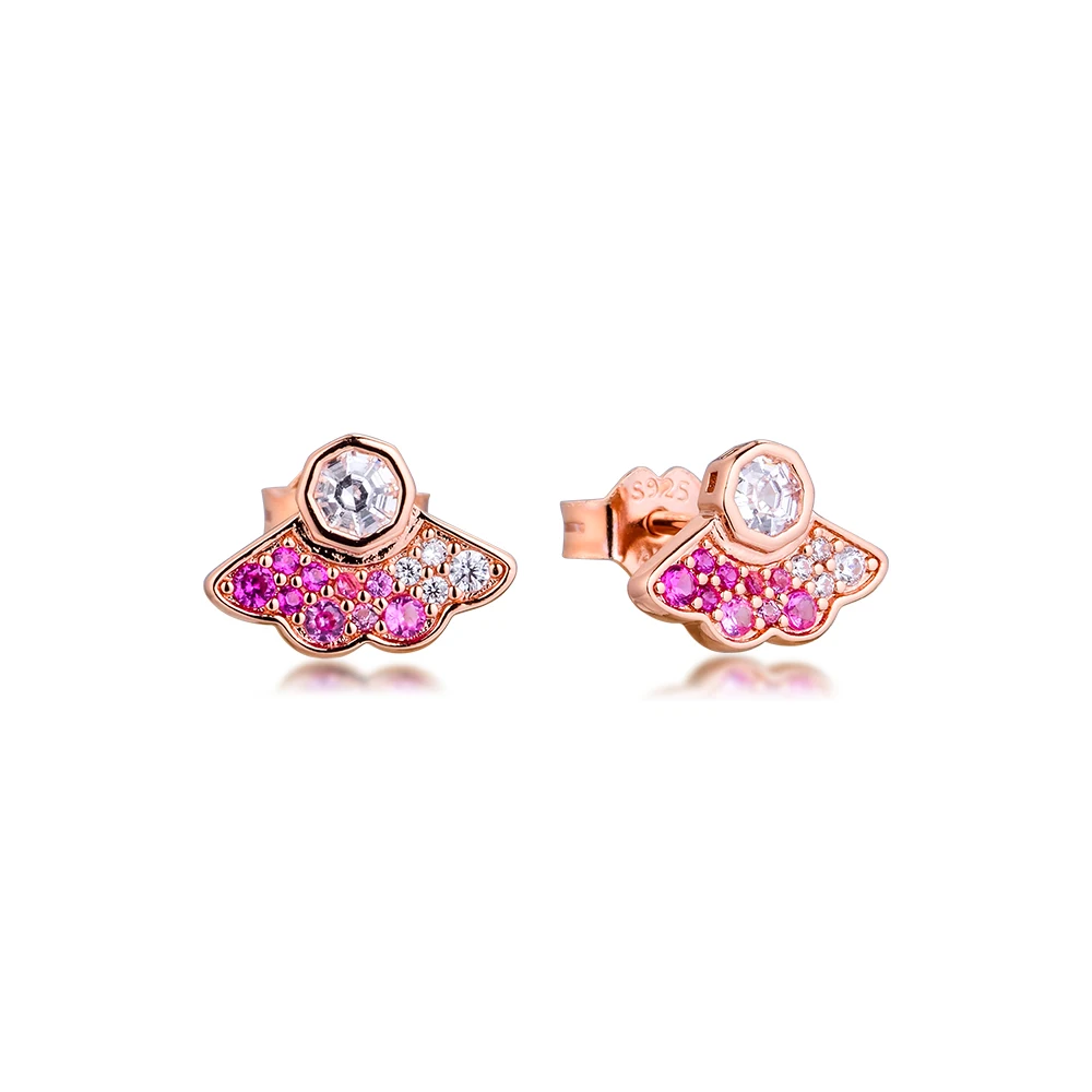 Plated Rose Gold Pink Fan Stud Earrings for Women 925 Sterling Silver Earings Fine Jewelry Silver 925 Earring 2020 New