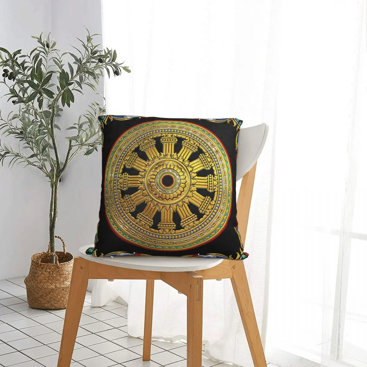 Ancient 12-Spoked Gold Dharmachakra - The Wheel Of Dharma pillowcase printed cushion cover sofa waist pillow pillow cover