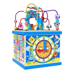 Wooden Bead Maze Activity Play Cube Activity Center Learn Puzzle Toy Colorful Wooden Bead Maze Roller Coaster Activity Cube Toys