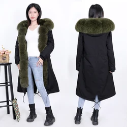 Maomaokong  Winter Women Long Coats Real Fox Fur big fur collar Natural Rabbit fur liner over the knee  plus size parkas winter