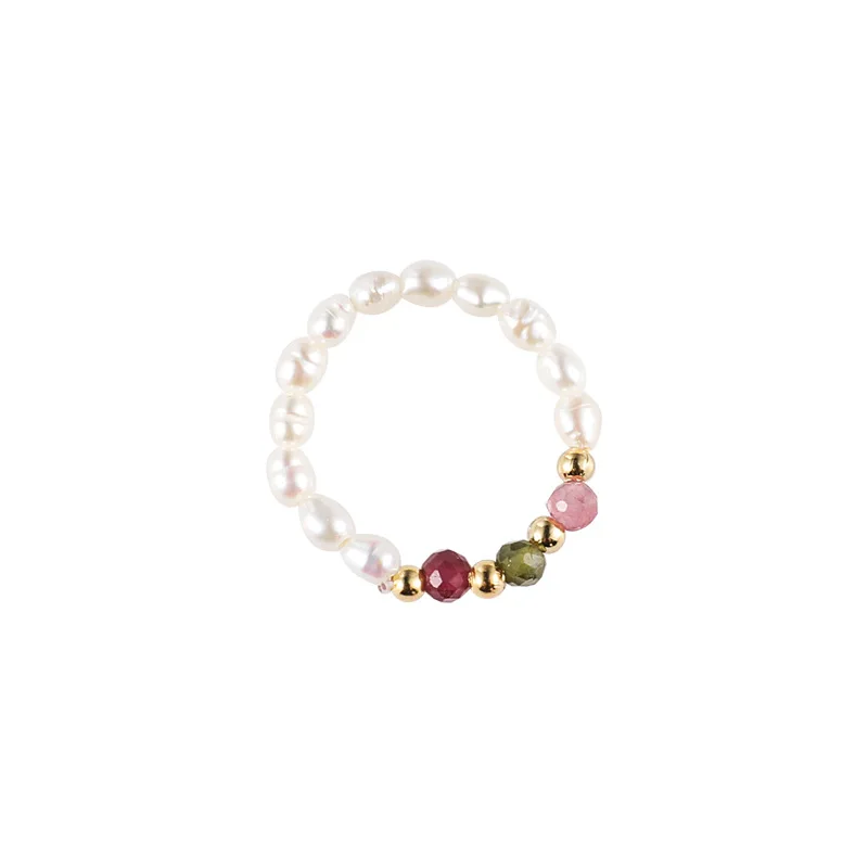 Energy Crystal Tourmalines Quartz Finger Rings Small Pearls Beaded Knuckle Rings Elegant Natural Freshwater Pearl Rings Women