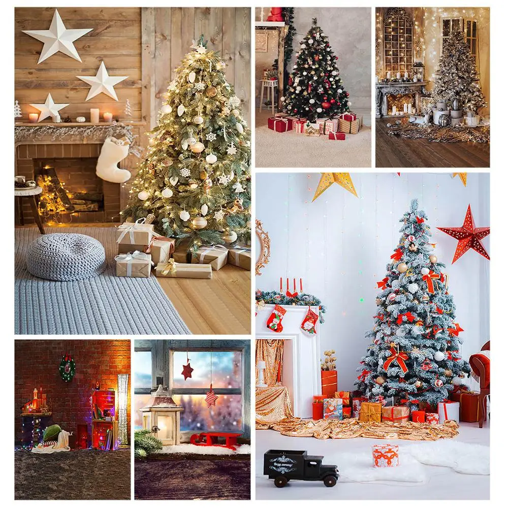 

Christmas Tree Light Fireplace Vinyl Photography Backgrounds for Photo Studio Photo Backdrops Photobooth Shoot Photophone Props