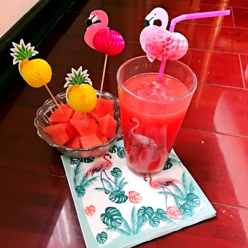 25/50pcs Flamingo Drinking Straws Tropical Umbrellas Pineapple Juice Cocktail Disposable Juice Straws Hawaii Party Decoration