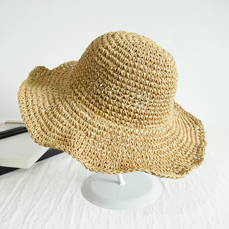 Women Summer Hats Sun Beach Panama Straw Hat Wide Wave Brim Folded Outdoor Caps Leisure Holiday Raffia Cap Visors