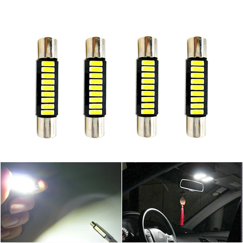 4x Car Interior Lighting 9-SMD 28mm 29mm 31mm 6614 LED Replacement Bulbs For Car Vanity Mirror Lights Sun Visor Lamp White