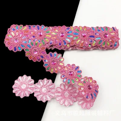 4.5 jardas sequined flor laço fita cortina guarnições acessórios rendas guarnição decoração pequeno lado 6cm de largura