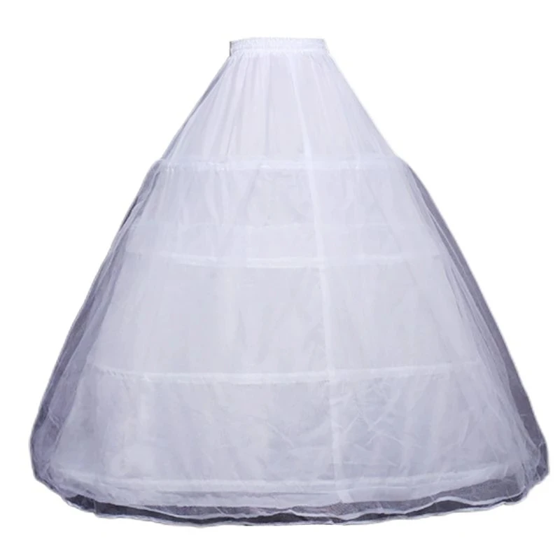 Women 4 Hoop Double Layer Tulle Puffy Crinoline Petticoat Drawstring Waist Evening Party Wedding Dress Half Slip Long