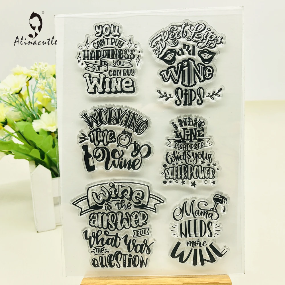 Alinacutle CLEAR STAMPS Wine Sentiment Album na karty do scrapbookingu Papierowy wałek gumowy Przezroczysty silikonowy przezroczysty stempel