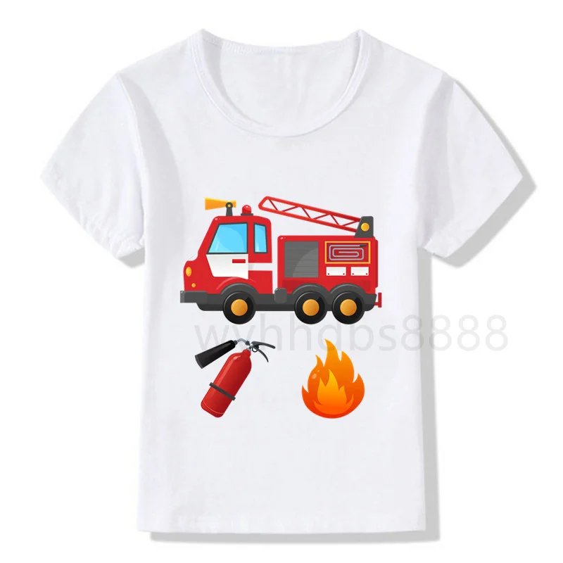 New Summer Baby Boys Girls Fireman Clothes Short Sleeve O-neck T Shirt Pure Fire Truck T-shirt Brand Tee Tops Unisex