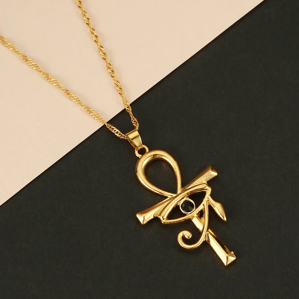 Cxwind Egyptian The Eye Of Horus Ankh Cross Pendant Necklaces For Women Men Key of Life Chain Necklace Jewelry Gift