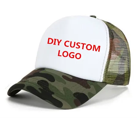 New DIY Custom LOGO Mesh Trucker Hats Breathable Patchwork Camo Army Green Baseball Caps Print Logo Snapback Hats