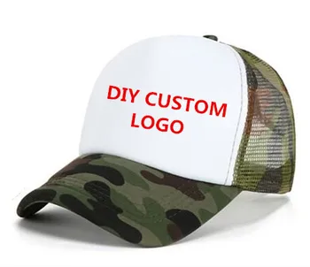 Yeni DIY Özel LOGO Örgü kamyon şoförü şapkaları Nefes Patchwork Camo Ordu Yeşil Beyzbol Kapakları Baskı Logo Snapback Şapka