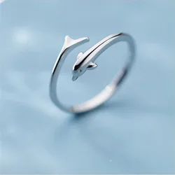 Hot Popular Fashion Cute Animal 925 Sterling Silver Jewelry Personality Dolphin Fish Exquisite Opening Silver Rings     R021