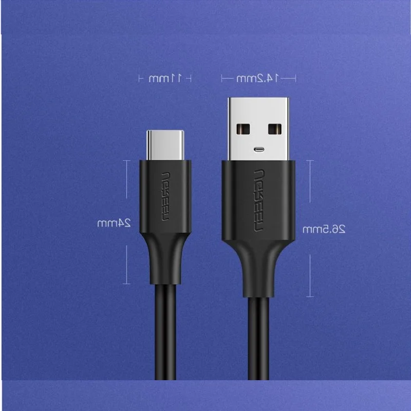 Ugreen USB Type C Data Cable Apply Android Mobile Phone Flat Bluetooth Earphones Power Bank Universal 3A Fast Charging USB Line