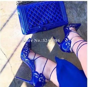 Sexy Hollow Out Cross-tied Woman Pumps Shoes Lady New Lace-up Stiletto Heel Sandals Shoes Blue Yellow Pink Gold Single Shoes