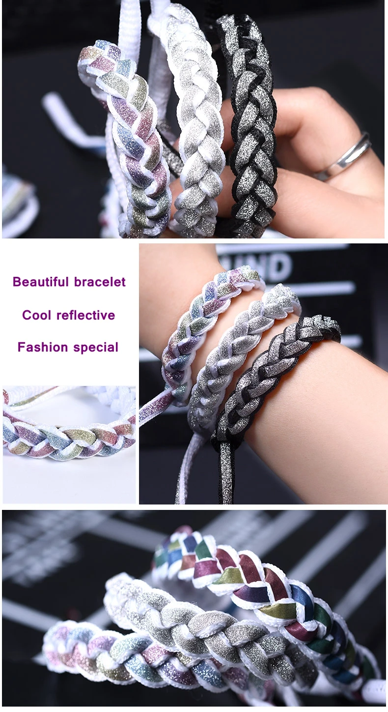 Reflektierende Schnürsenkel Laser-Pailletten-Schnürsenkel Geflochtenes Armband Sneaker-Laufschuh-Schnürsenkel für Erwachsene und Kinder – Detail 8