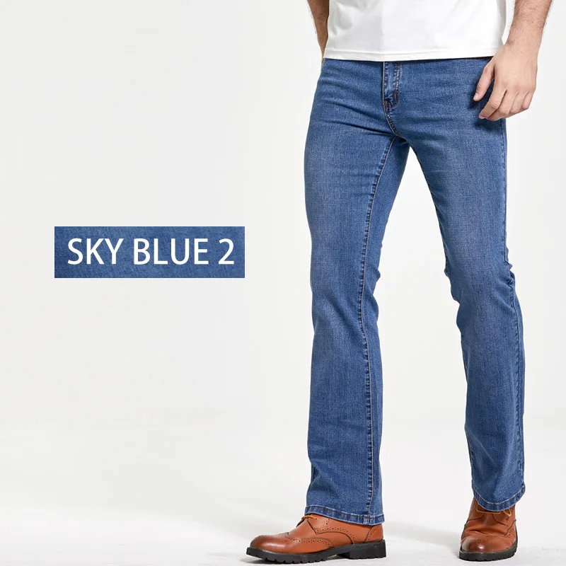 Mens Boot Cut Jeans Slightly Flared Slim Fit Blue Black Trousers Designer Classic Male Stretch Denim Pants - Image 3