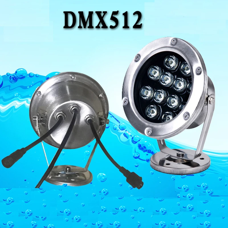 

4pcs DMX512 RGB LED Underwater light Changeable Full Color IP68 6w 9W 12w LED Pond Fountain Light Swimming Pool light DC24V