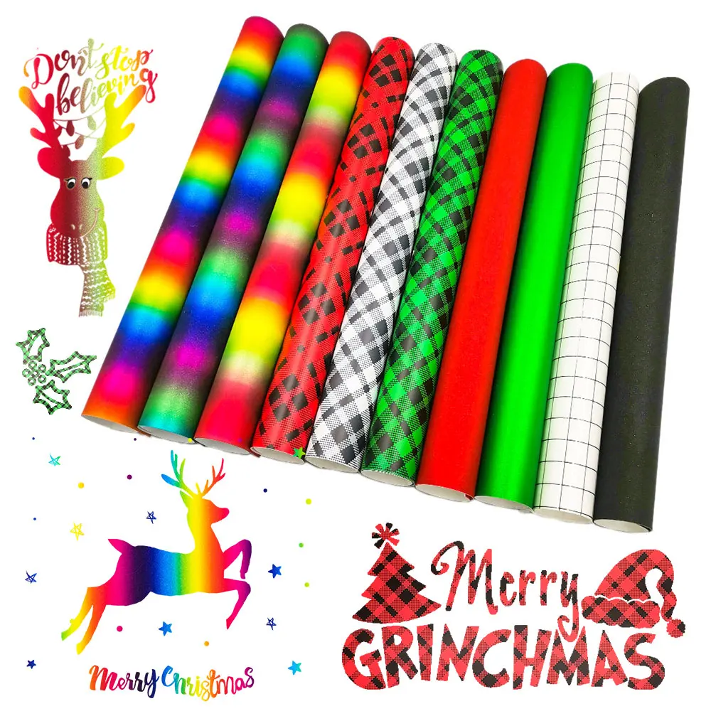 Plaid Rainbow Adhesive Vinyl Film Making Sign Graphic for Xmas Festival Party Mugs Glass Plates Decor DIY Work with Cut Cameo