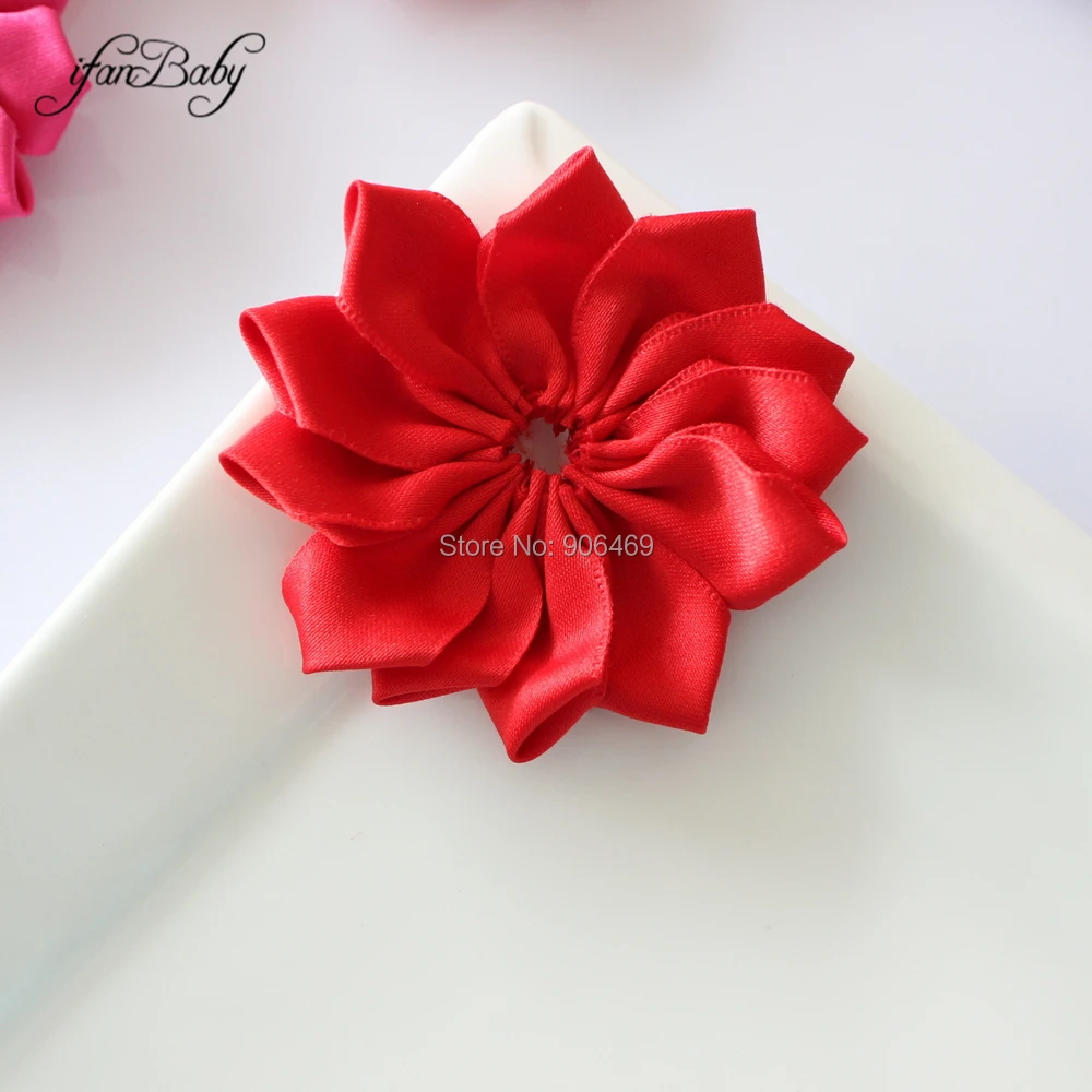 7cm Rose Ribbon Hair Flowers Satin Fabric Flower For Baby Girl Kids Women Headwear Accessories