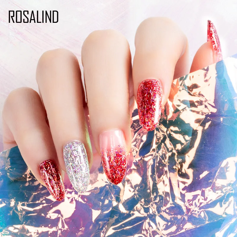 ROSALIND 5ML Shiny Silk Gel เล็บ Polish Bright สำหรับ Glitter Nail Art Design Need หลอดไฟยูวี Top Base Primer สำหรับเล็บ